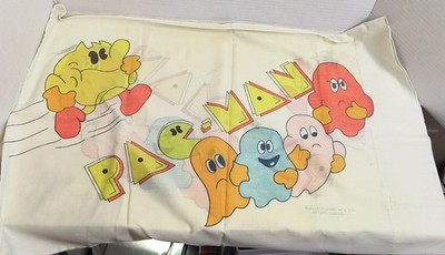 VTG 80 s Pac Man Bally Midway Standard Size Pillowcases Set Of 2 