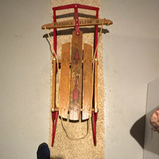 Flexible Flyer Flyer III Wood  Metal Sled, Red Frame Brown Wood