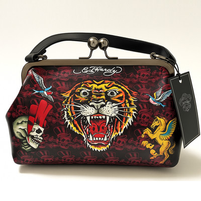 Ed Hardy Kisslock Shoulder Bag Clutch Tattoo Tiger Skull