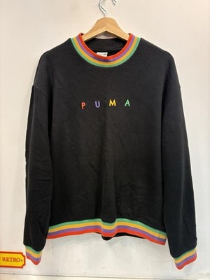 Puma Sweatshirt schwarz Regenbogenbesatz Rundhalsausschnitt Herren S gesticktes Logo