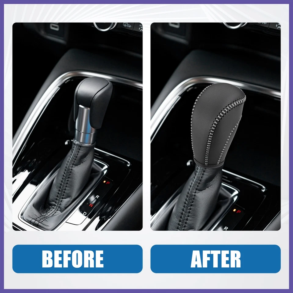 Auto Gear Shift Lever Cover for Volkswagen Atlas 2018-2022 Black Gray Stitches - Image 3 of 4