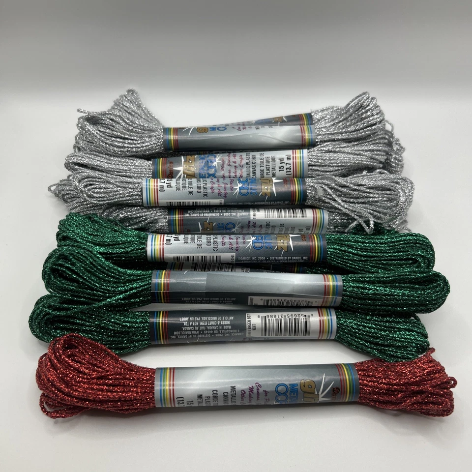 DARICE Lote De 14 Cordones Metálicos Para Lona Plástica Colores Brillantes Verde Plata Rojo Foto 2 de 4