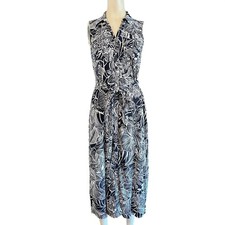 Talbots Petites Navy White Tropical Floral Sleeveless Maxi Shirt Dress MP
