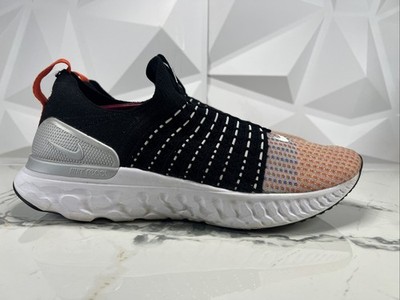 Nike React Phantom Run Flyknit 2 Black Orange Men s 10.5 Running Slip On