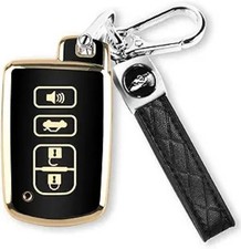 Key Fob Cover with Keychain, 4 Button Car Key Case Shell, Golden Color: black