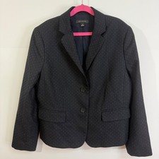 Ann Taylor Women's Black Pin Dot 2 Button Blazer Jacket Size 4 Wool Blend Office