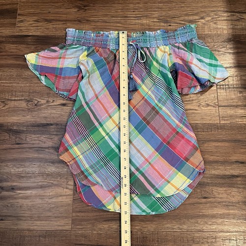 Blusa Top Lauren Ralph Lauren Mujer A Cuadros Hombro Descubierto S Pequeña Preppy Colorida - Imagen 2 de 6