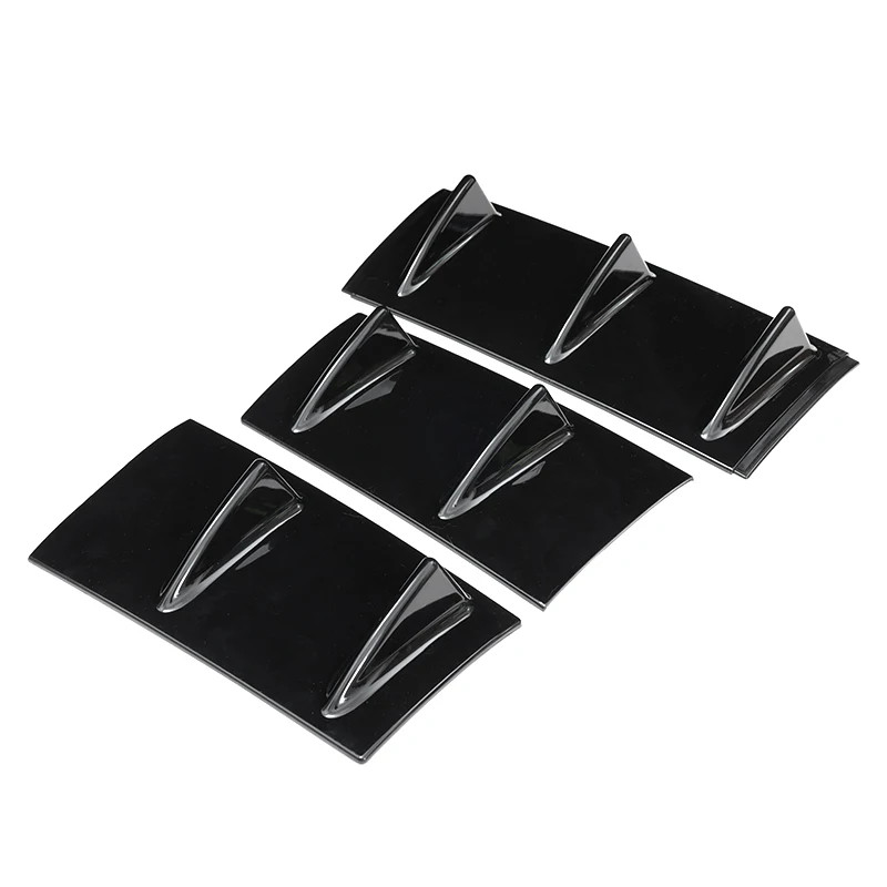 3PCS Universal Rear Bumper Diffuser Gloss Black 7-Wing Shark Fin Style Body Lip