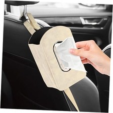 Car Seat Side Tissue Holder, Rectangular Leather Hanging Tissue Box Cover Beige