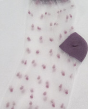Women’s Sheer Nylon Ankle Socks White with Purple Polka Dot Mesh, 1 Pair