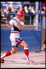 Michelle Smith USA swings at the ball v Southern California Select- Old Photo