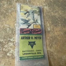 Vtg Matchbook Arthur H. Meyer Loganville Wisconsin 1950s Batteries Tires Conoco
