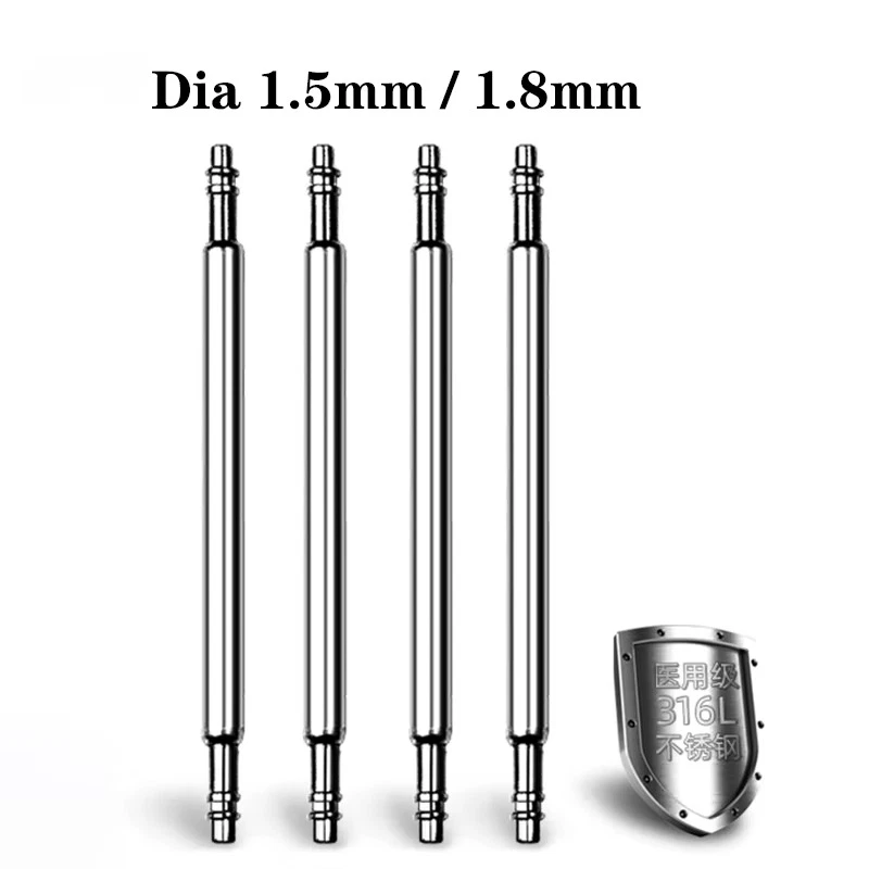 10 pcs Watch Spring Bar Pins Watchband Stainless Steel -Diameter 1.5mm or 1.8mm