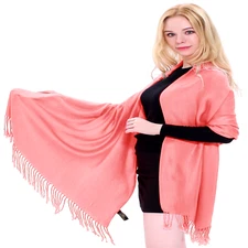 Coral Pink Solid Color Design Shawl Scarf Wrap Stole Pashmina CJ Apparel **NEW**