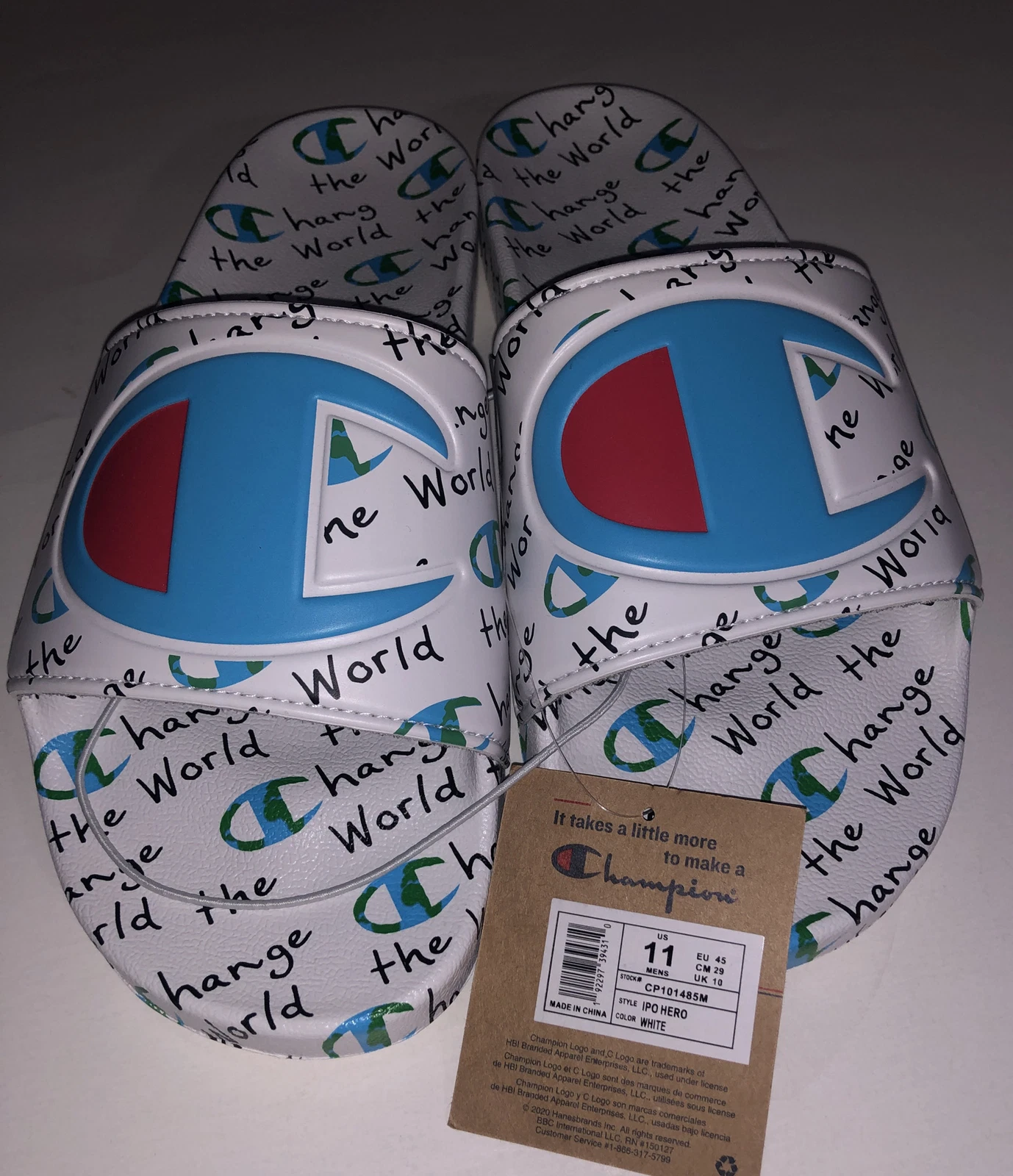 CHAMPION IPO HERO SLIDE SANDALS MEN'S SIZE 11 WHITE NEW WITH TAGS