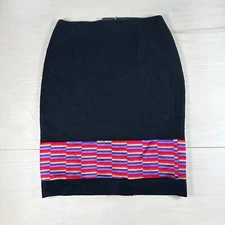 Carlisle Wool Blend Black Pencil Skirt Velvet Band Lined Sz 6 Red Purple