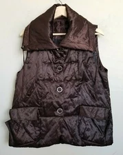 Animale Vest Brown Satin Stand Collar Snap Drawcord Pockets Lined Size 42/10