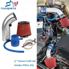 3" Universal Car Cold Air Intake Filter Air Filter Induction Flow Hose Pipe Kit