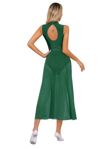 AU Womens Glittery Lyrical Dance Dress Sleeveless Split Leotard Tulle Dresses - Picture 62 of 96