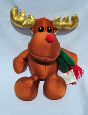 Moshi Brown Reindeer Microbead Stuffed Animal Plush Gold Antlers Burnt Orange
