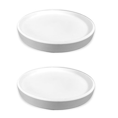 2 Pack 7'' Ceramic Plant Saucer White Round Drainage Tray Silicone Feet Indoor