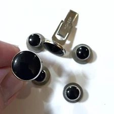 Pioneer Cuff Links 1/2” Set Of 6 Silver And Black 2 Cuffs And 4 Studs