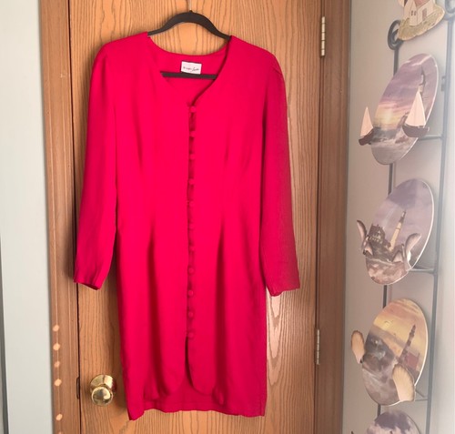 VINTAGE RED BREAKIN’ LOOSE DRESS FULL BUTTON FRONT LONG SLEEVE SHEATH SIZE 8 - Picture 2 of 6