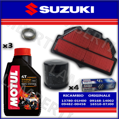Kit Tagliando Per Suzuki GSF 650 Bandit 2008 - Olio Motore Motul 10W40, Candele NGK, Filtri Olio E Aria HIFLO