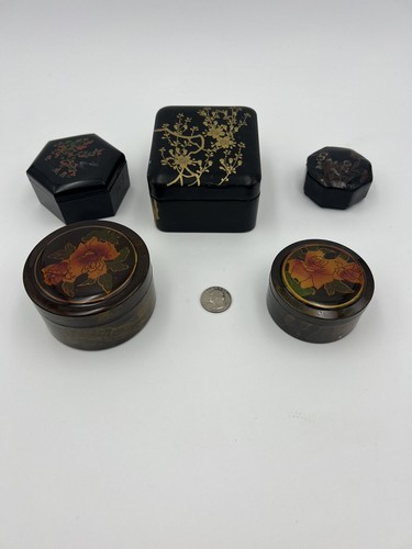 Vintage Lot Of 5 Oriental Trinket boxes Made In Japan And China Stackable
