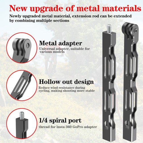 Supporto asta braccio prolunga alluminio vite e foro 1/4" per GoPro DJI Insta360 - Foto 5 di 14