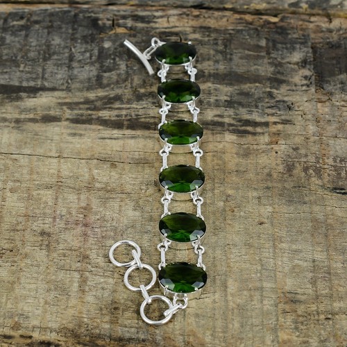 Green Peridot Gemstone Handmade 925 Sterling Silver Bracelet For New Year Gifts - Picture 2 of 4