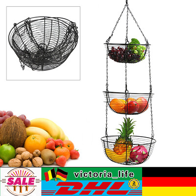 3-Etage Hängekorb Obstkorb Aufhängen Gemüsekorb Eisen Körbe Hänge-Etagere 84cm