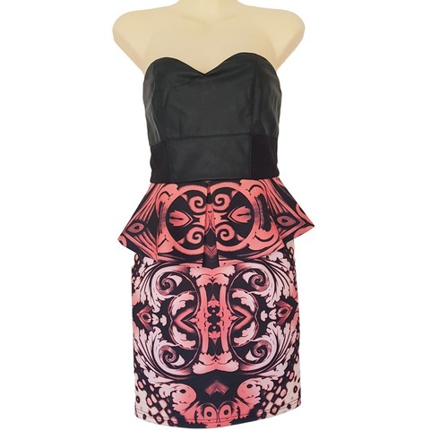 LUVALOT Strapless Multi-Coloured Sweetheart Bodycon Womens Peplum Cocktail Dress - Picture 10 of 12