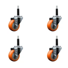 3 Inch Orange Poly Wheel Swivel 3/4 Inch Expanding Stem Caster Set SCC