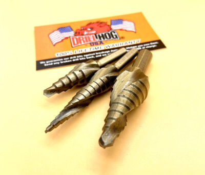3 Pc Step Drill Bit SPIRAL FLUTE Cobalt M42 UNIBIT Drill Hog  Lifetime Warranty