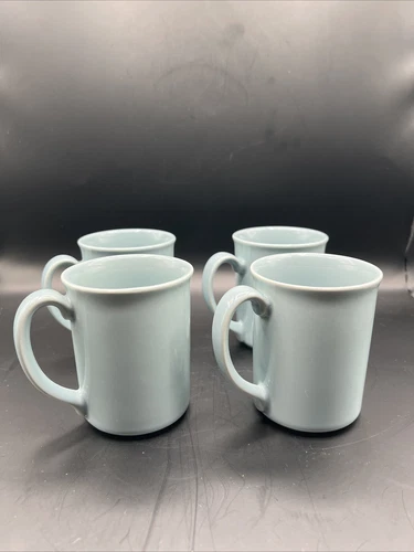 SET OF 4 Vintage Corning Ware Solid Light Blue Gray Coffee Mugs Cups