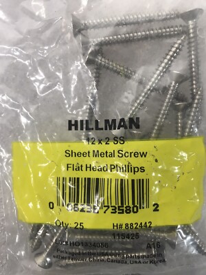 #12 X 1-1/2" Phillips Flat Head Sheet Metal Screws (25 Pack) - 18-8 Stainless Steel