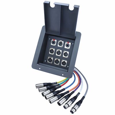 Recessed stage audio floor box XLR female mic male connectors jacks 1/4 TRS cat5
