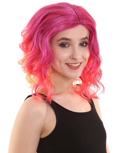 Women's Red Color Curly Shoulder Length Trendy Sunset Soiree Wig HW-6744 - Picture 3 of 9