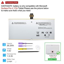   38.2WH Replace DYNR01 G3HTA027H Battery For Microsoft Surface Pro 4 1724 12.3"