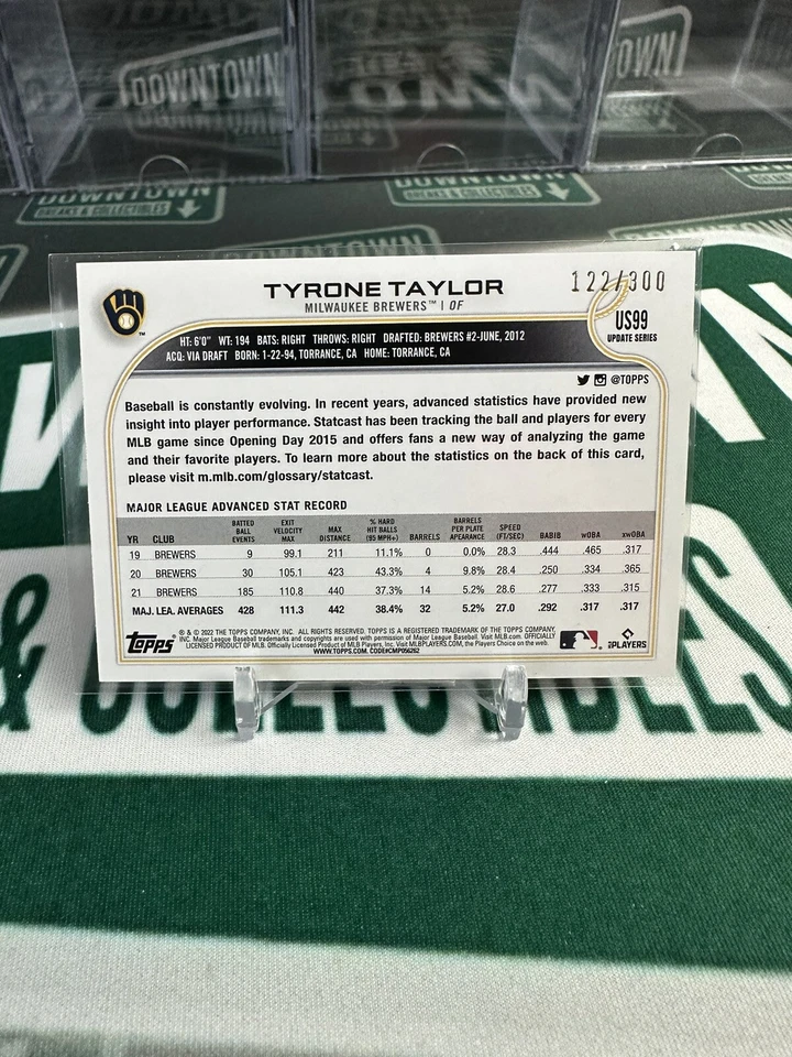 2022 Update Variation Advanced Stat #US99 Tyrone Taylor /300 - Brewers - Image 2 of 2