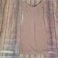 Adrianna Papell Womens Dress Brown 8 Tiered Midi Sheath Cap Sleeve Round Neck