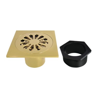 BSF4161BB Watercourse Sunburst 4'' Square Grid Shower Drain, Brushed Brass