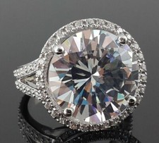 Solid 925 Sterling Silver Big 7.00 Carat White Round Cut CZ Halo Engagement Ring