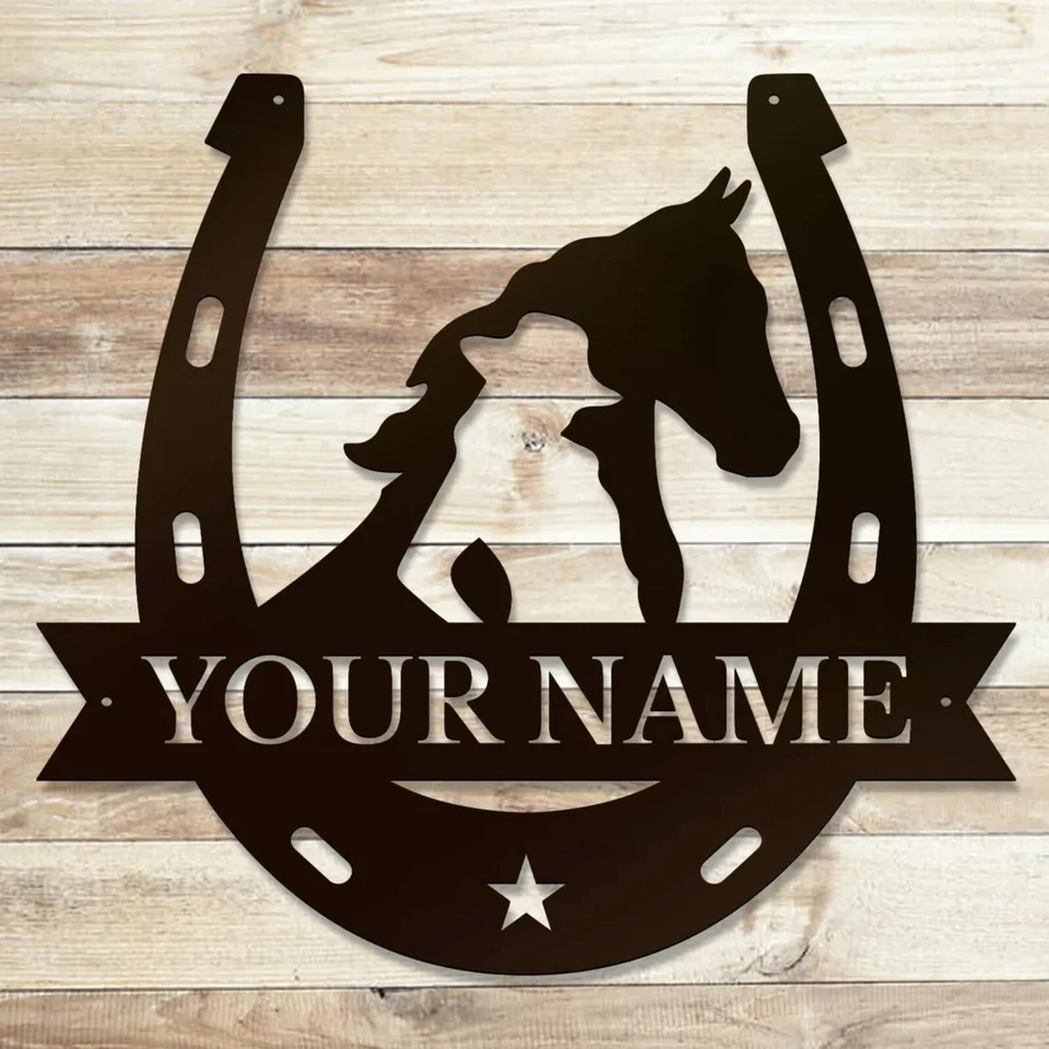 Letrero de metal personalizado con nombre de zapato de caballo de vaquera hogar granja rancho decoración arte de pared Foto 2 de 4