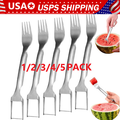 5PCS Watermelon Slicer Cutter,2-in-1 Fork Stainless Steel Fruit Cutting Artifact