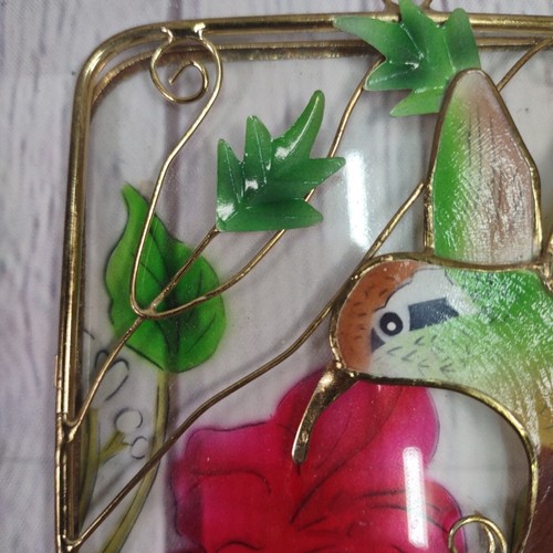 Vintage Painted Capiz Shell And Metal Hummingbird Suncatcher Wall Art - Picture 3 of 9