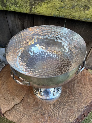 Antique Arts & Crafts fruit bowl centrepiece pedestal hand beaten silver plate - Picture 6 of 12