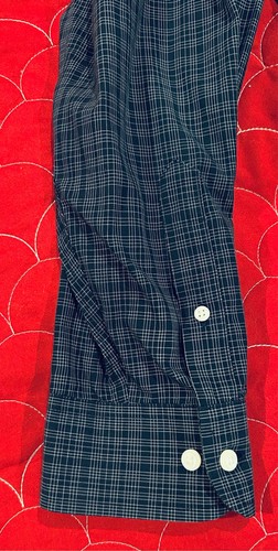 Gold Label Roundtree & Yorke Men's 2XL Shirt Dark Blue Plaid No Iron Long Sleeve - Picture 5 of 7