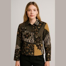 Vintage Coldwater Creek Artsy Textured Boho Brown Black Blazer Jacket M